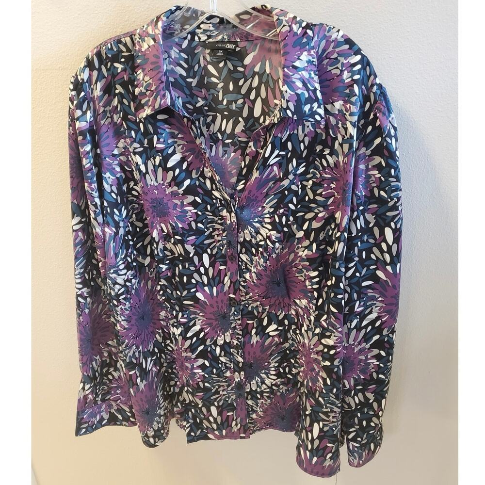 Plus Size 3x Long Sleeve Polyester Navy Blue Purple Blouse east5th